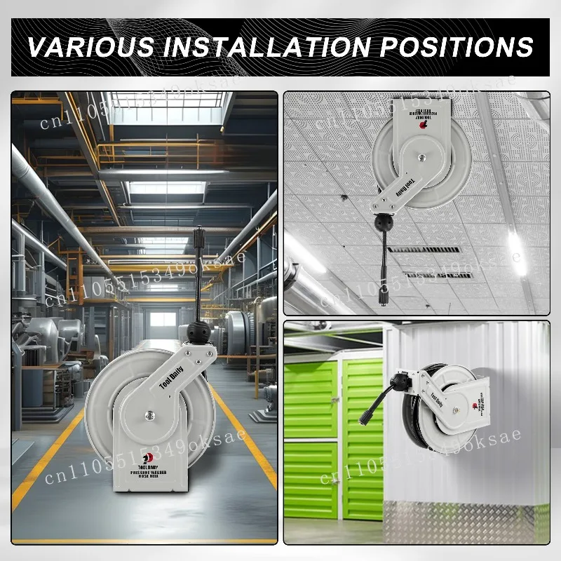 2025 New Heavy Duty 60Ft Hose Reel Auto Retractable for High Pressure Car Washer