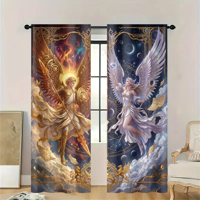 Decorative Fantasy Angel Cosmic Galaxy Window Curtains Drapes Semi-Sheer Home Decor Divine Celestial Space Pattern Living Room C