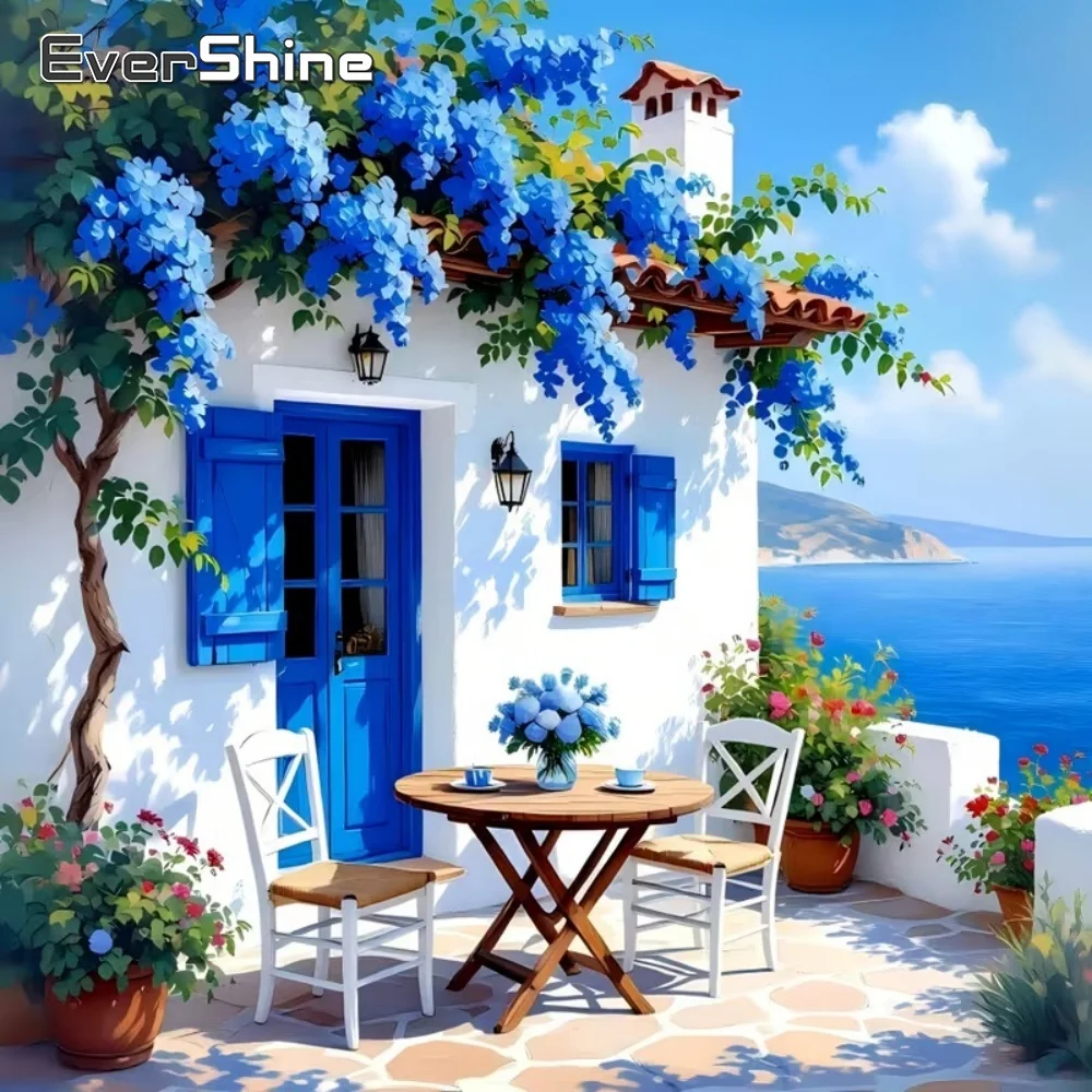 Evershine Landscape Diamond Painting Seaside House Rhinestones Mosaic Full Square Embroidery Flower New Arrival Decor For Home