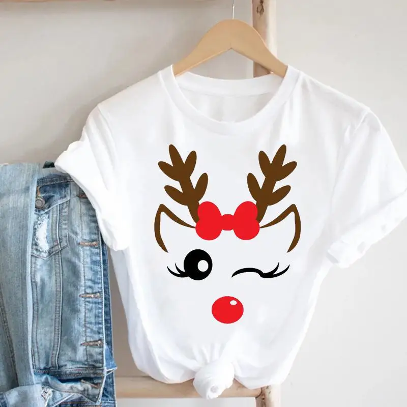 T-shirt à demi-manches pour femme, arbre de Noël joyeux, père Noël, tendance, grande taille, simple, mignon, manches courtes, Y