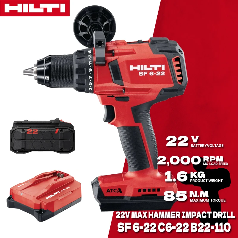 

HILTI NURON SF 6-22 Cordless Drill Driver With Active Torque Control 22V Brushless Motor Compact Hammer Drill C4-22 C6-22