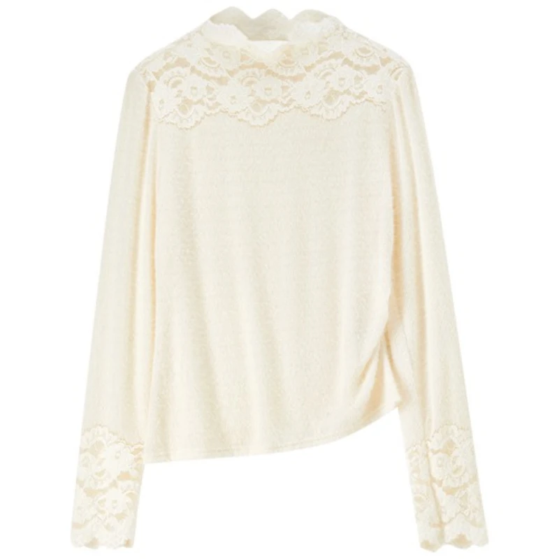 SENTUBILA Damen-Pullover mit eleganter Spitze, 2025, Herbst, solide Oberteile, lässig, Pendeln, Stehkragen, Langarm-Pullover 154SA4036