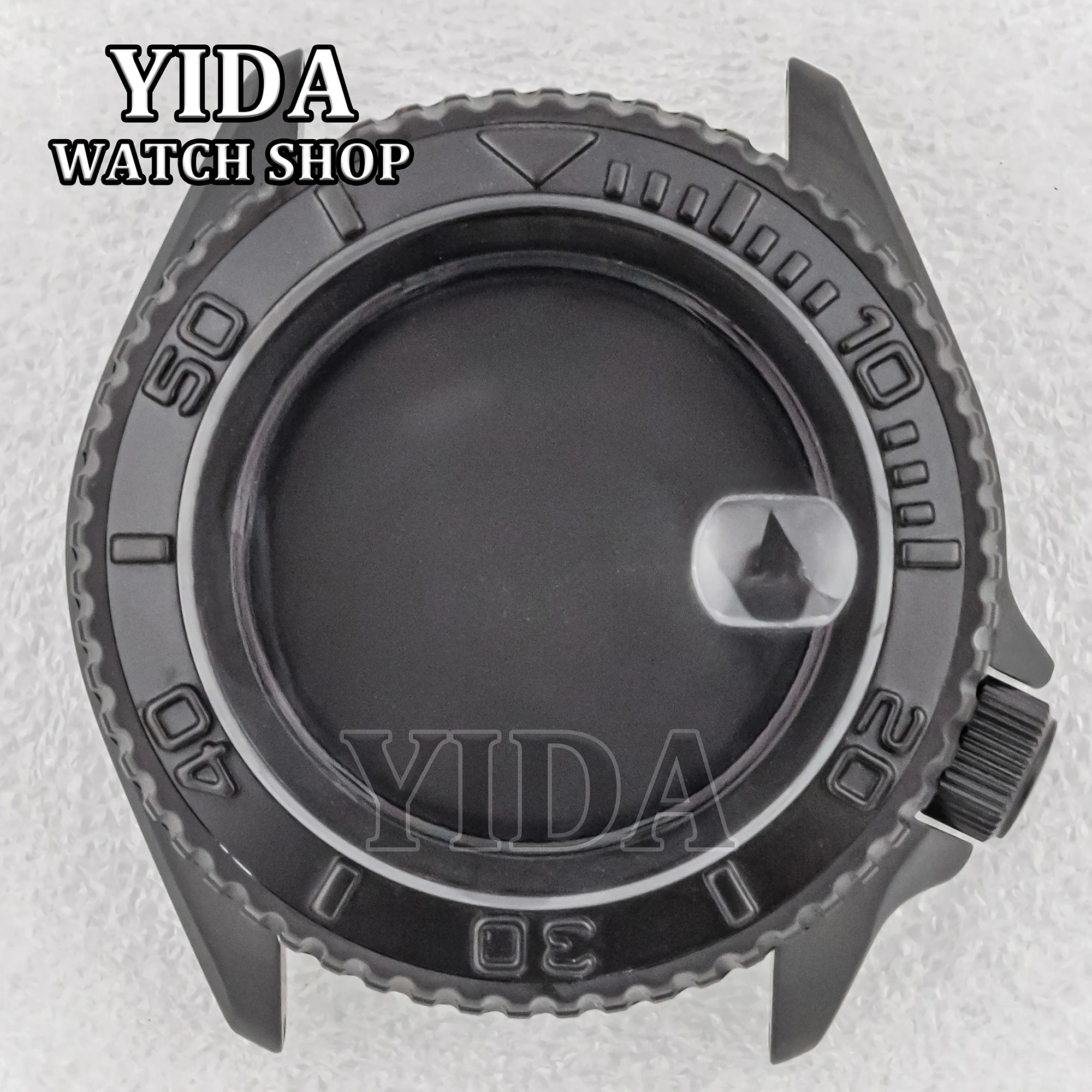 42mm NH35  Stainless Steel Full Black Watch Case 28.5mm Dial Waterproof Sapphire Crystal For SUB NH36 Movement Watch Parts