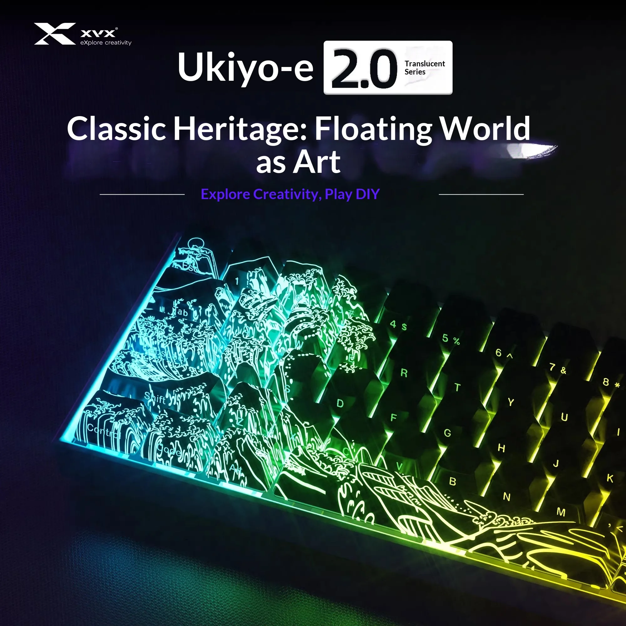 XVX Ukiyo-e 2.0 PC Keycaps Light Transmission Keycap IMD Process OEM Profile Keyboard Keycaps Customized PC Accessories Gifts