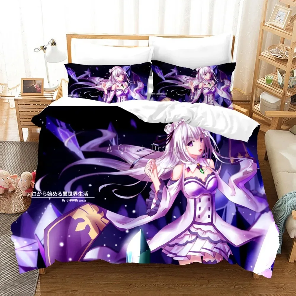 3D Rem Ram Anime Print Bedding Set Cartoon Gils Duvet Covers Pillowcases Comforter Bedding Sets Bedclothes Bed Linen