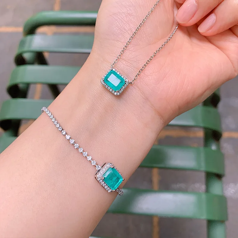

Minimalist Small Cubic Zirconia Bracelet for Women, Elegant Blue Necklace Jewelry Set