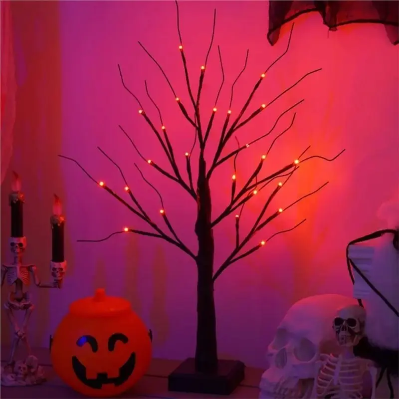 [NEWA76K!】 1Pc 24 LED Lighted Halloween Artificial Birch Tree Light DIY Black Branches Lights Tabletop Halloween Spooky