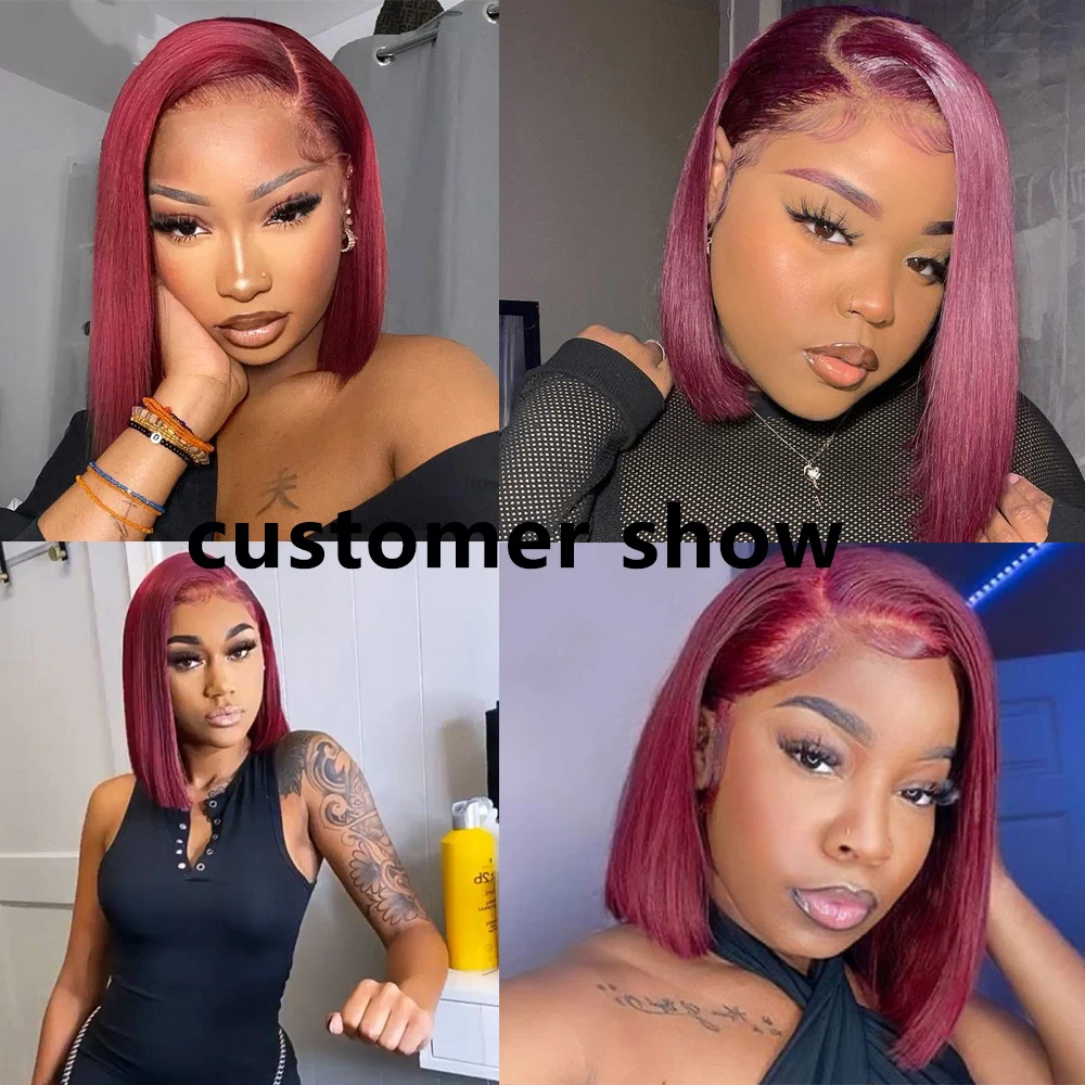 99J Burgundy Bob Wigs Human Hair 99J Red Bob Wig Human Hair For Women 180% Density Red Wig Human Hair Pre Plucked With Baby Hair