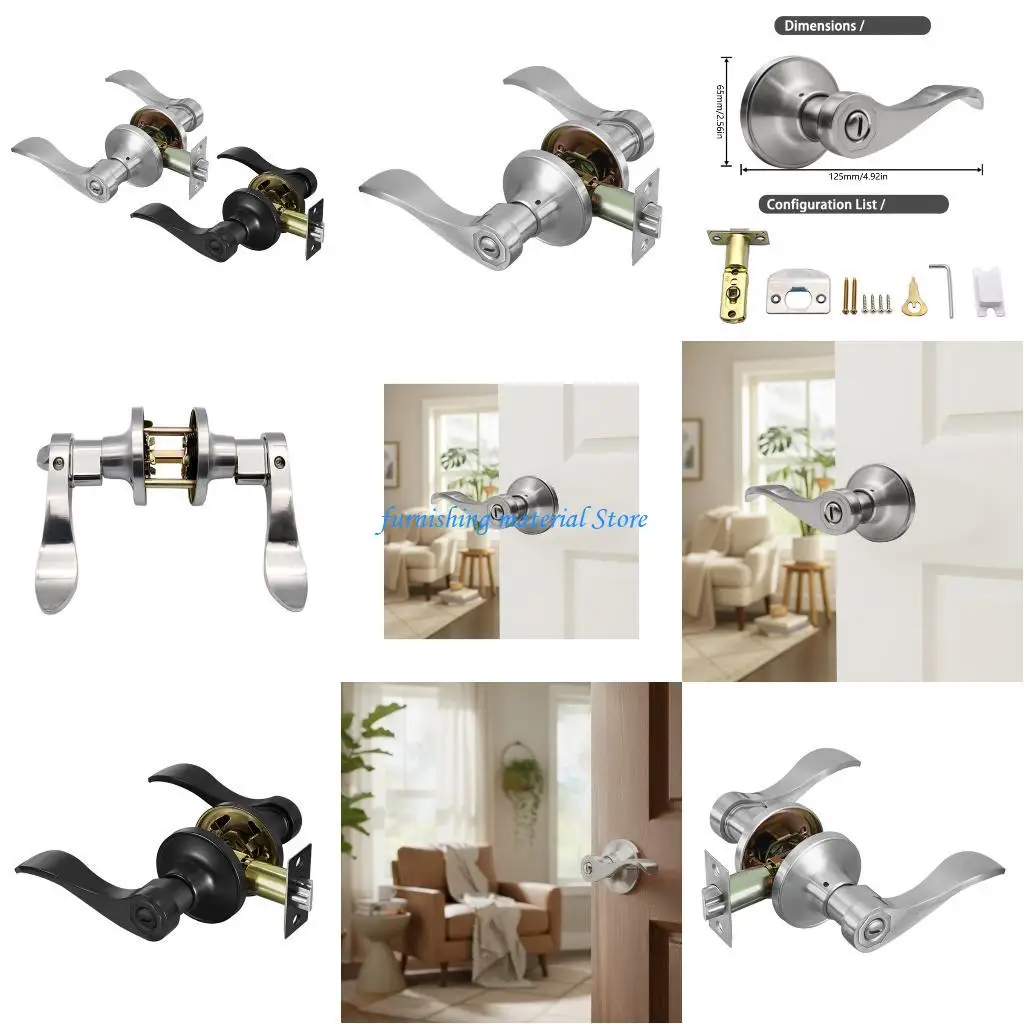 Y5GD Metal Door Lever Lock Set Reversible Handles Strong Metal Construction Tune Privacy Mechanism for Household