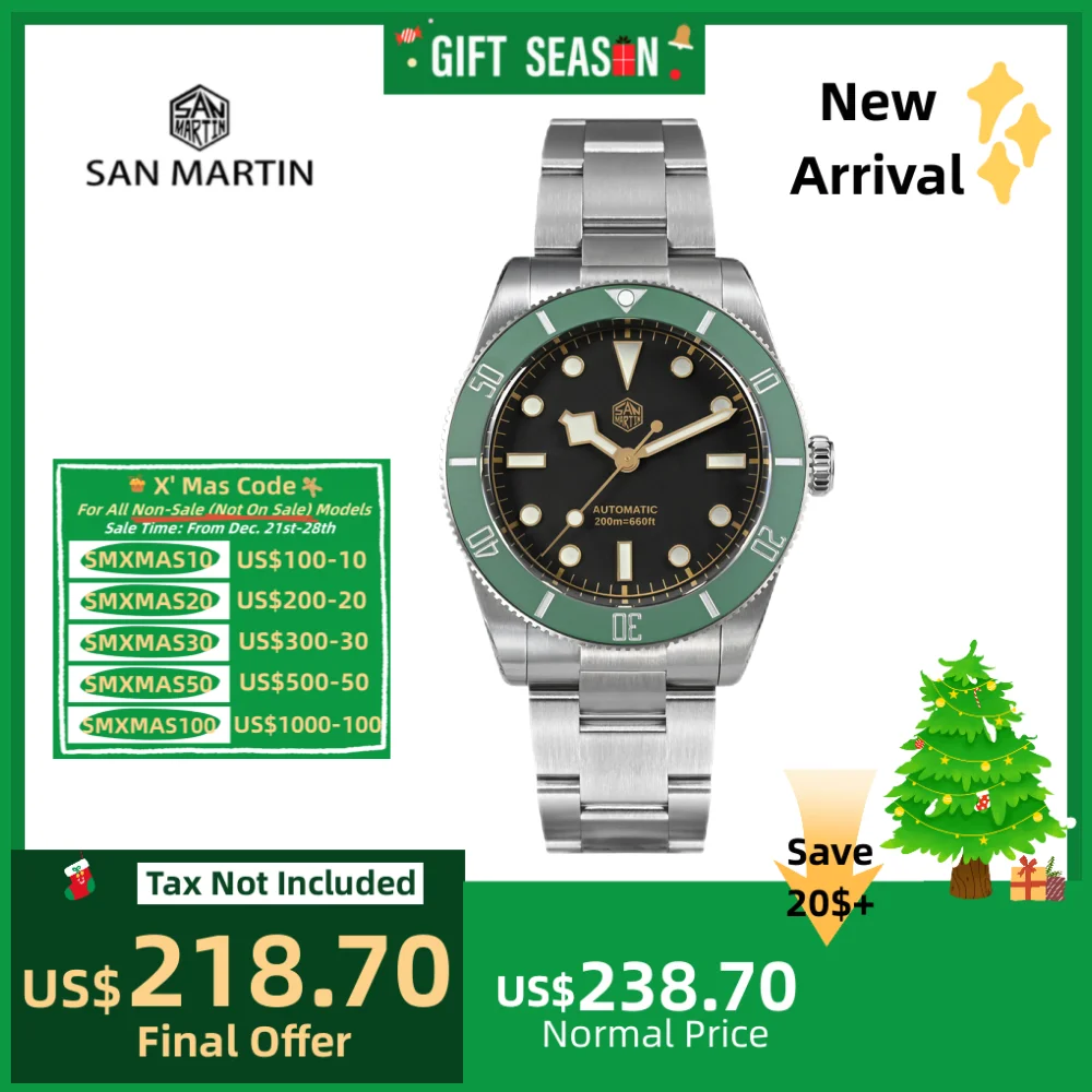 

San Martin 37mm BB54 Men Diving Watch NH35 Matte Ceramic Bezel Wristwatch Classic BGW-X1 Sapphire 20Bar Reloj Hombre SN0138GW