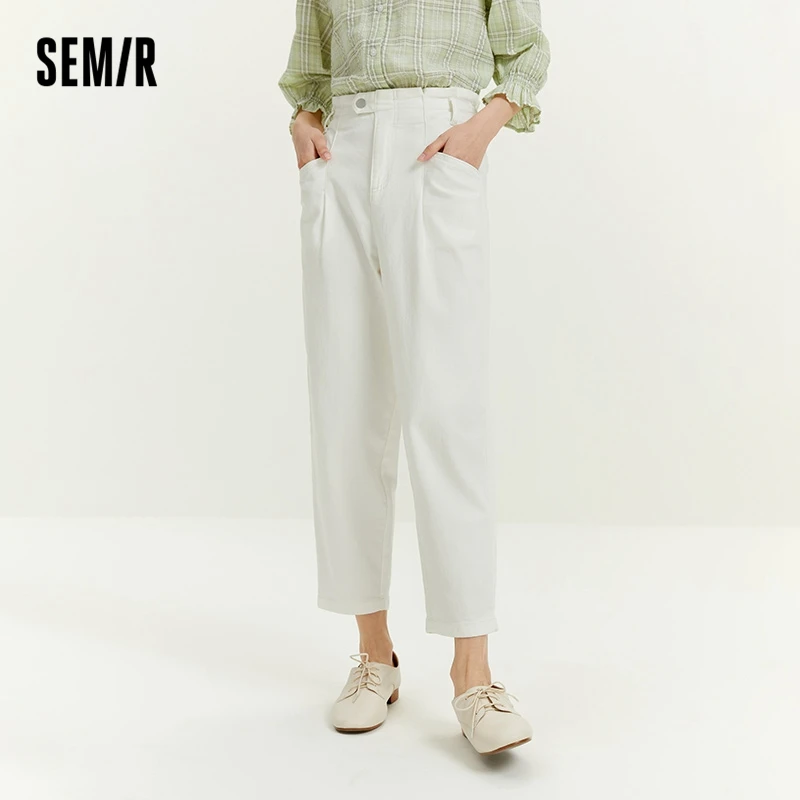 Semir Jeans Women Waist Tapered Pants 2023 Autumn New Style Show High Leg Length Cropped Pants Sweet And Cool