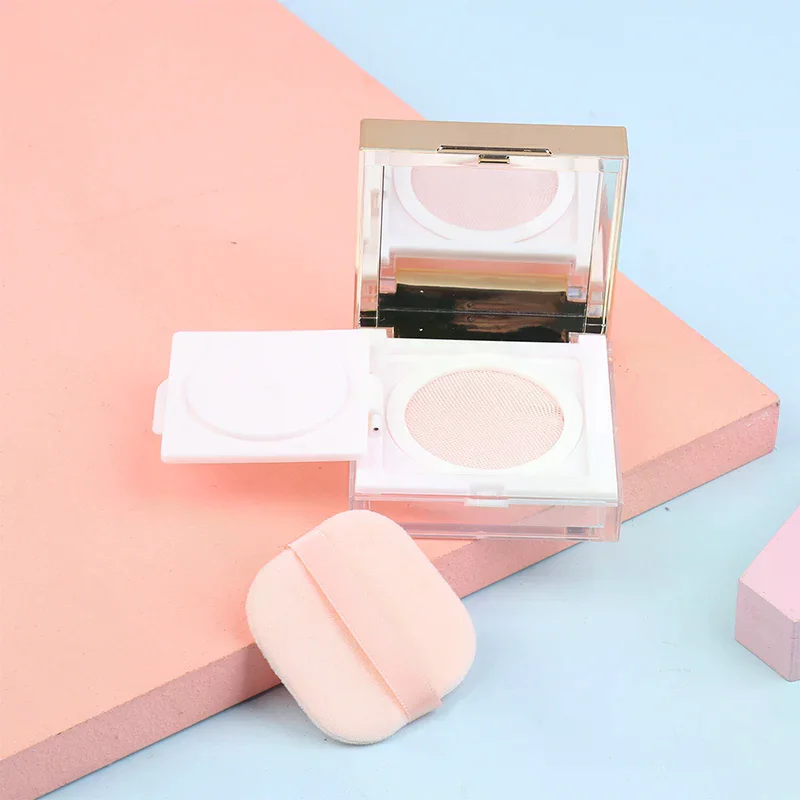 8g 사각 골드 테두리 루즈 파우더 박스 빈 리필 가능 휴대용 메이크업 세팅 파우더 블러셔 케이스 컨테이너 퍼프 거울 포함