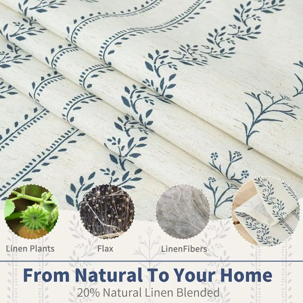 Vintage Marineblaue Blumenvorhänge 96 für böhmisches Wohnzimmer, Lichtfilterung, 52 breite x 2 Paneele