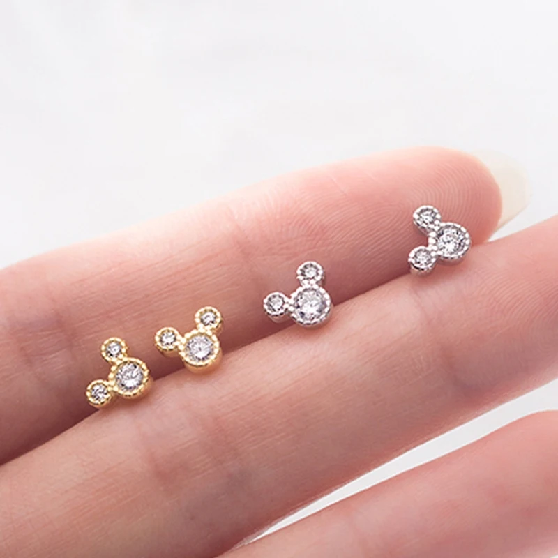 JYJIAYUJY 100% Whole Original Sterling Silver S925 Stud Earrings Animal Mouse Zircon Fashion Woman Jewelry Gift Daily Use JYE252