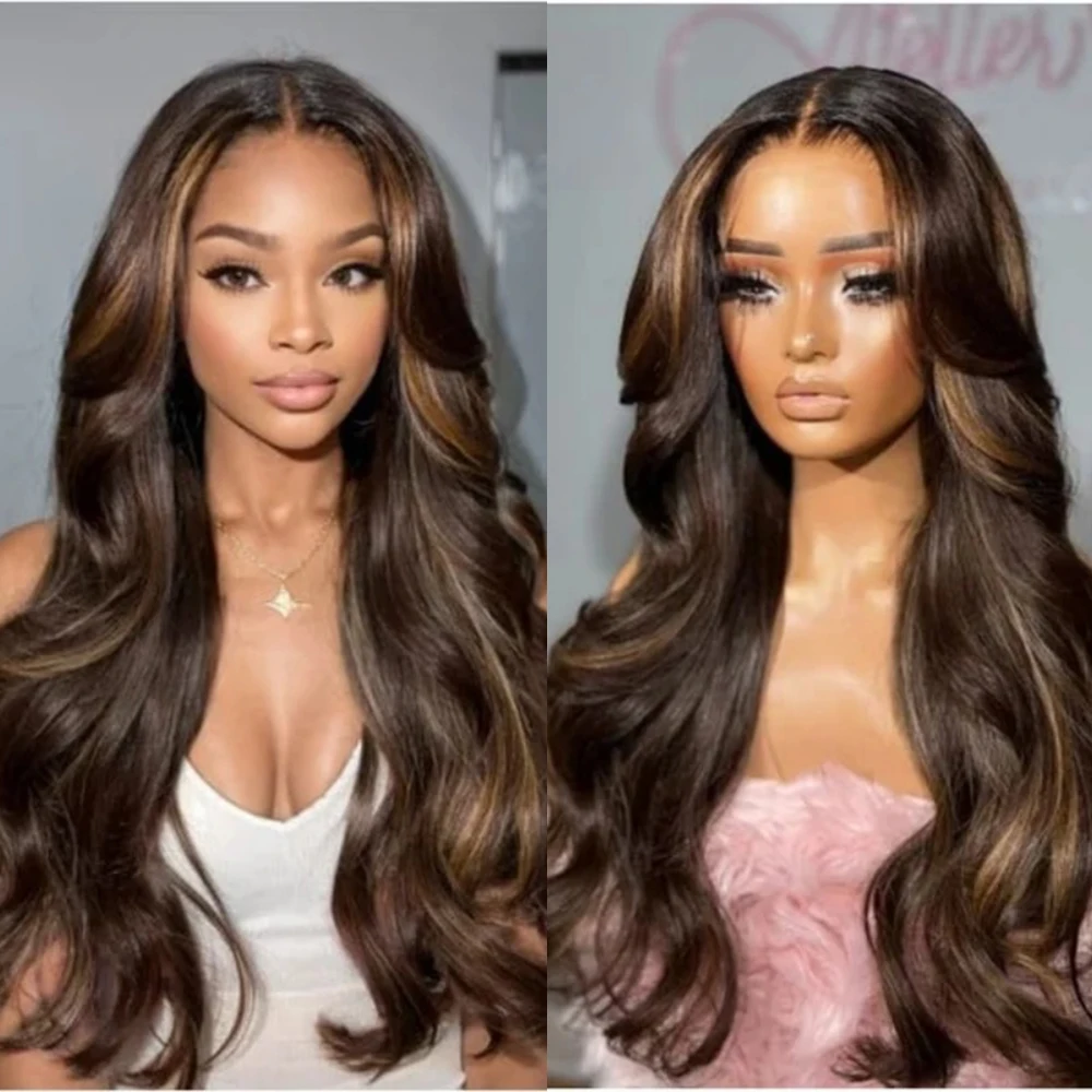 13x4 HD Lace Frontal Wigs Dark Brown Body Wave Wigs Chocolate Brown Synthetic Lace Front Wig Heat Resistant Pre Plucked Realistc