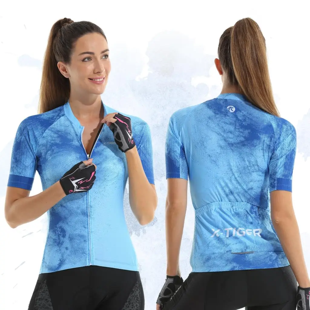 X-TIGER Cycling Jersey Slim Fit SPF 50+ Women Bike Jersey Pro Team High Quality Cycling Shirt Ink Blue Jersey Chinese Style