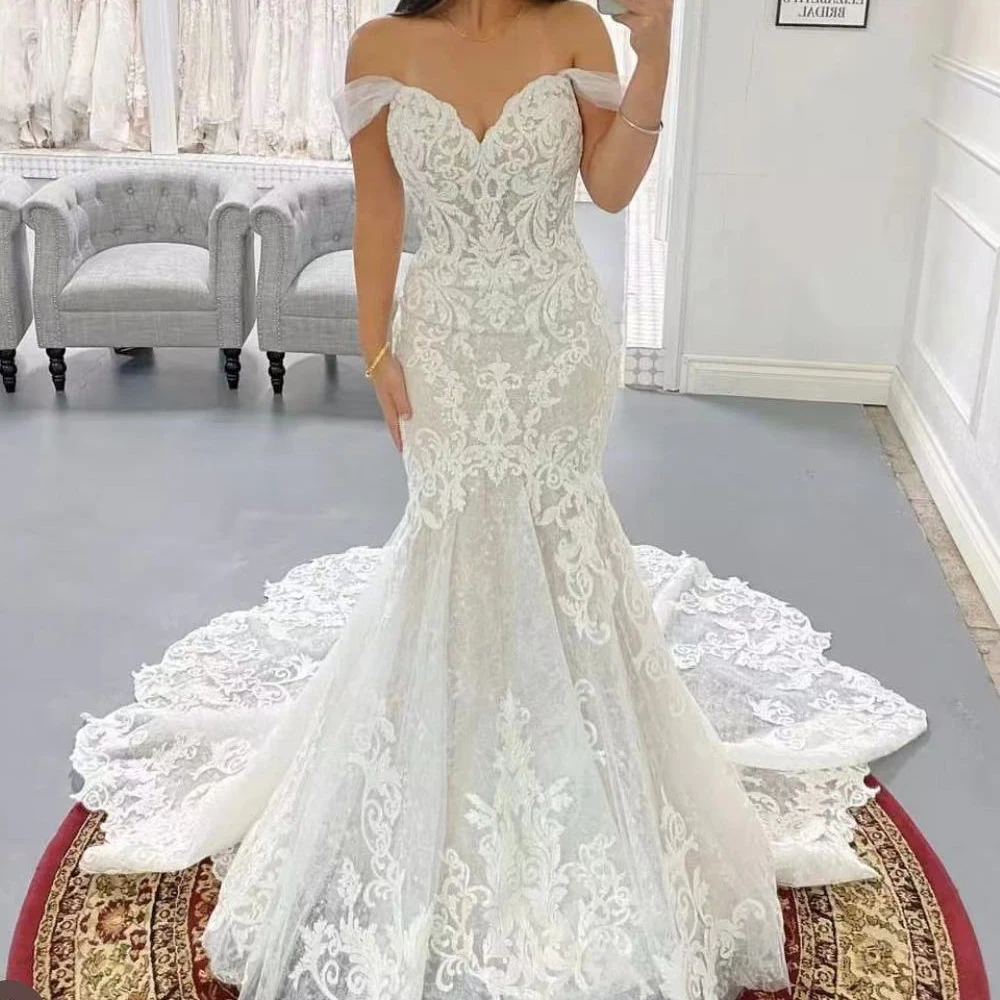 

mermaid wedding dresses off the shoulder lace appliques sweetheart neck trumpet bridal dresses