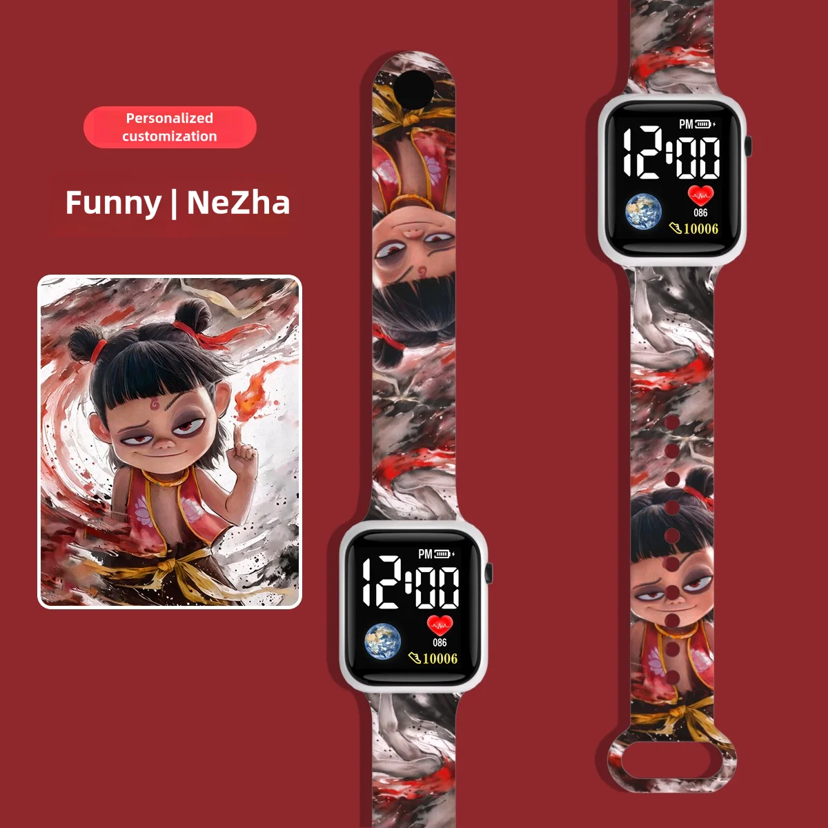 10pcs/lot Cute Cartoon Color Printed LED Electronic Student Watch Fashionable Square Button  Clock Girls Boys Student Gifts