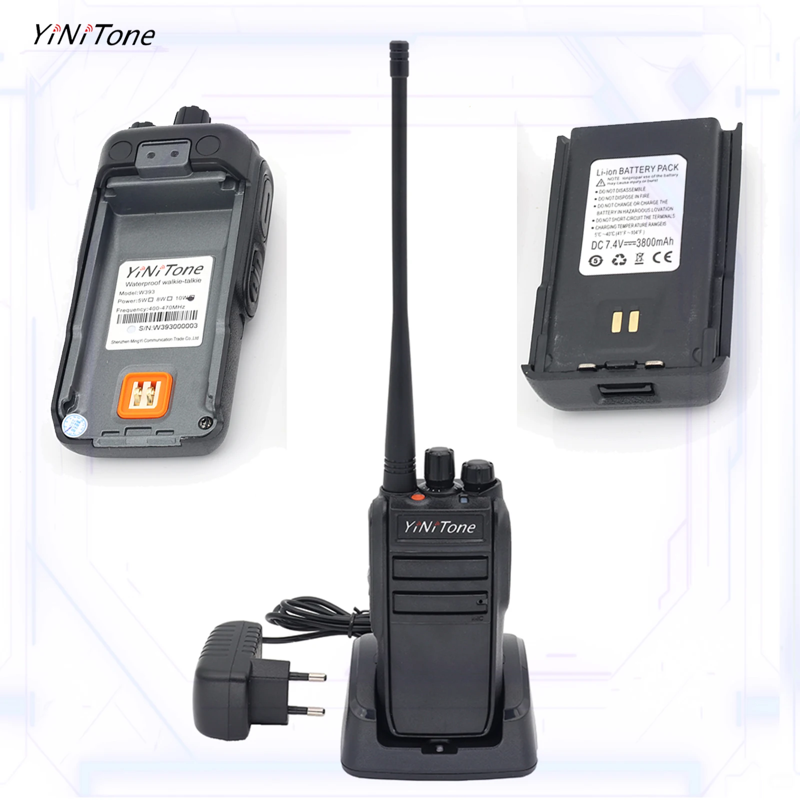 YiNiTone Professional Waterproof GMRS Radio W393 Long Range Rechargeable IP68 wireless frequency matching Adults Walkie Talkie