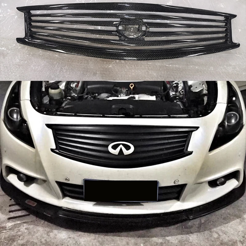 Real Carbon Fiber Car Front Bumper Racing Grills Grille Around Trim Cover For Infiniti G25 G35 G37 4 Door Sedan 2007-2013