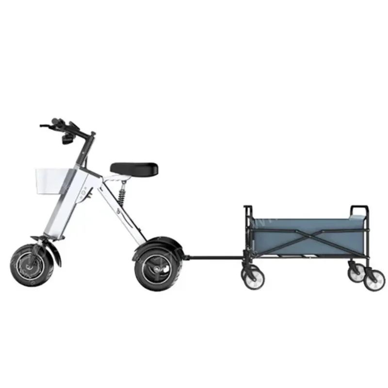 Adult Folding Tricycle Removable Basket 36V 450W Portable 3 Wheel Scooter With Camping Trailer