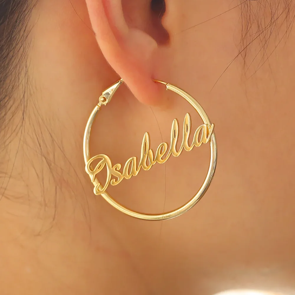 

CNH S Steel: Custom Name Circle Hoop Earrings - Engravable Name, Hypoallergenic Stainless Steel, Rustproof Trendy Wear