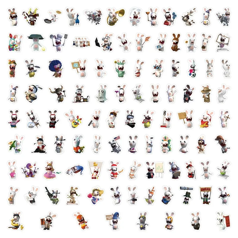 100pcs Rabbids Invasion Animation Sticker Luggage Water Cup Stationery Mobile Phone Car Scooter Laptop Refrigerator Decoration