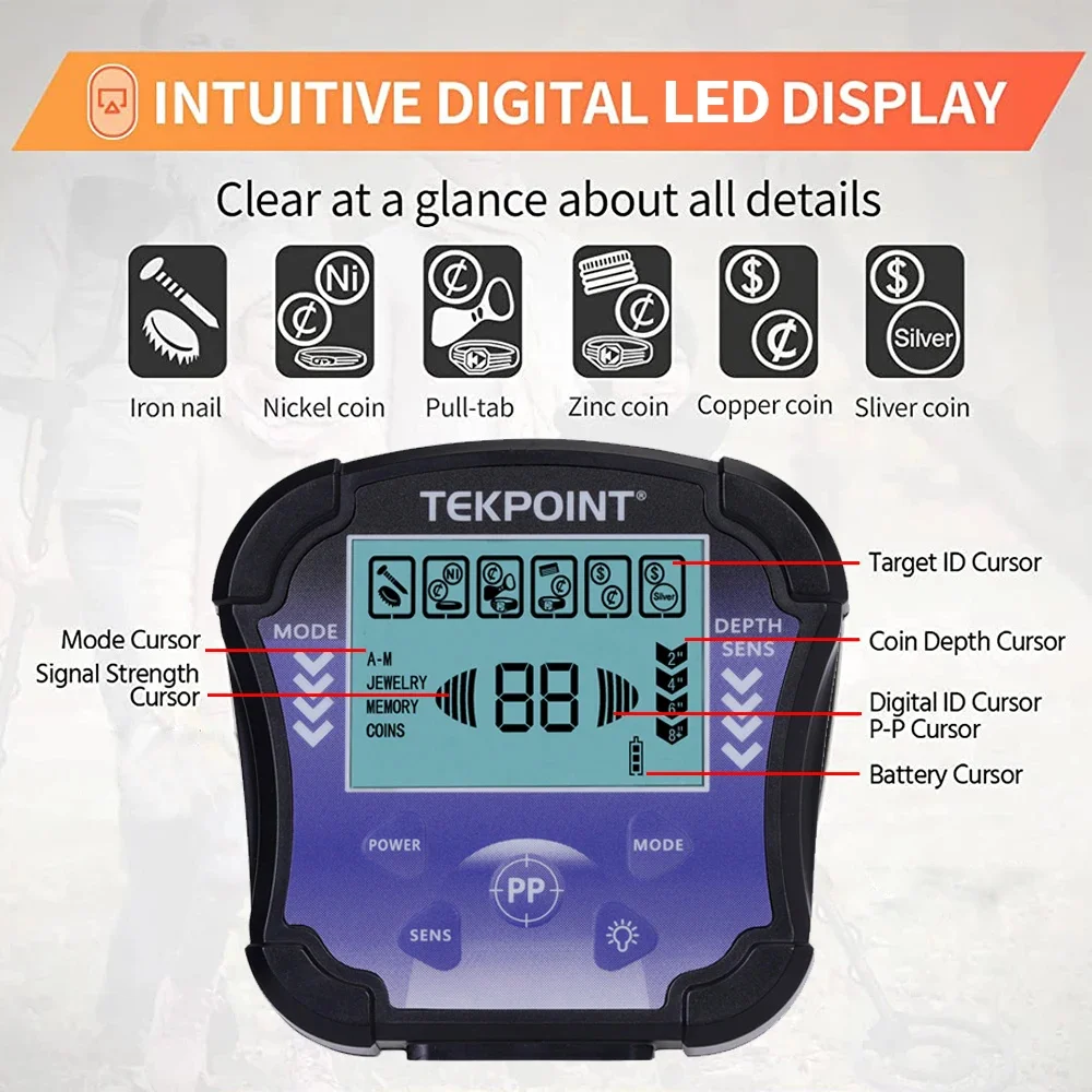 MD8010 High Accuracy Adjustable Portable Underground Metal Detector, Gold & Metal Treasure Finder