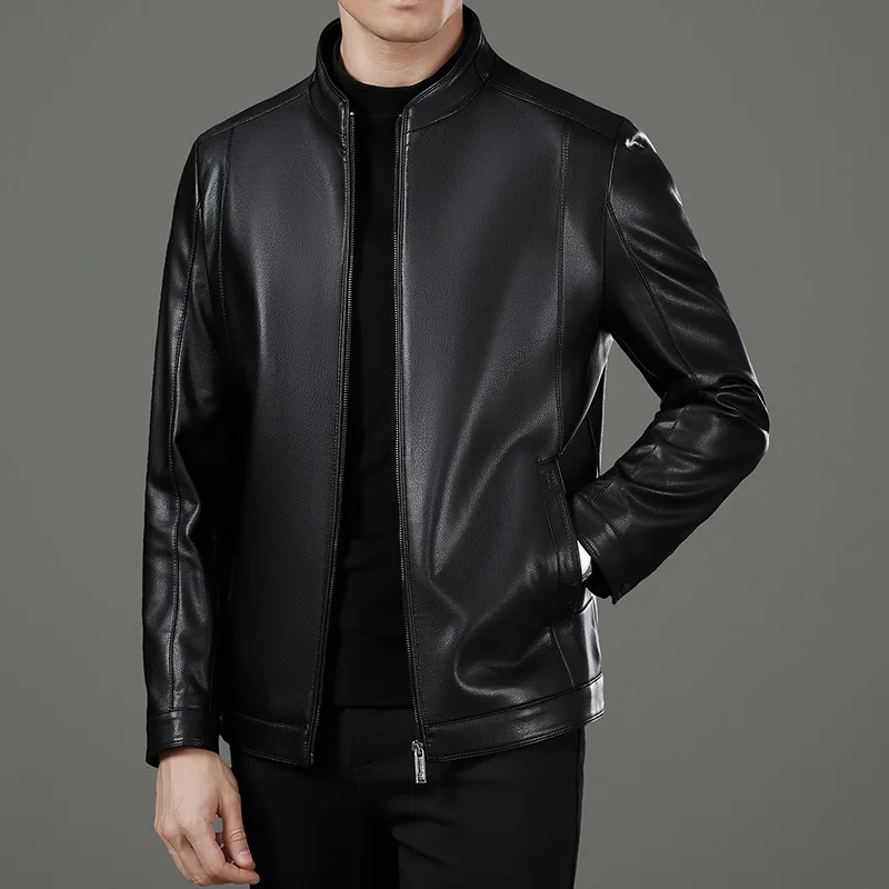 

Haining натуральная кожа легкая роскошная мужская кожаная мотоциклетная одежда из овчины с воротником-стойкой кожаная куртка короткая