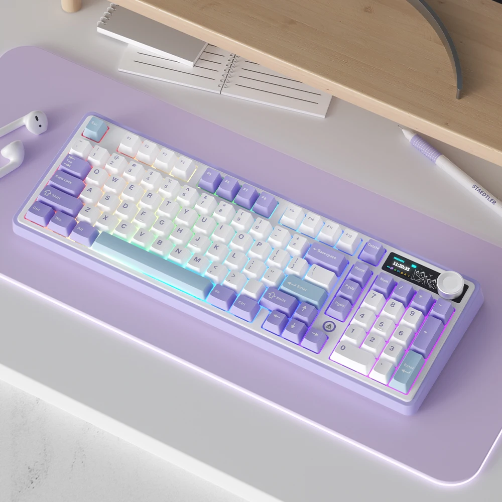 Ajazz AK980 Gaming Mechanisch Toetsenbord met Kleurenscherm 98 Toetsen RGB Bluetooth Draadloos Toetsenbord Gamer 8000mAh Voor PC Laptop