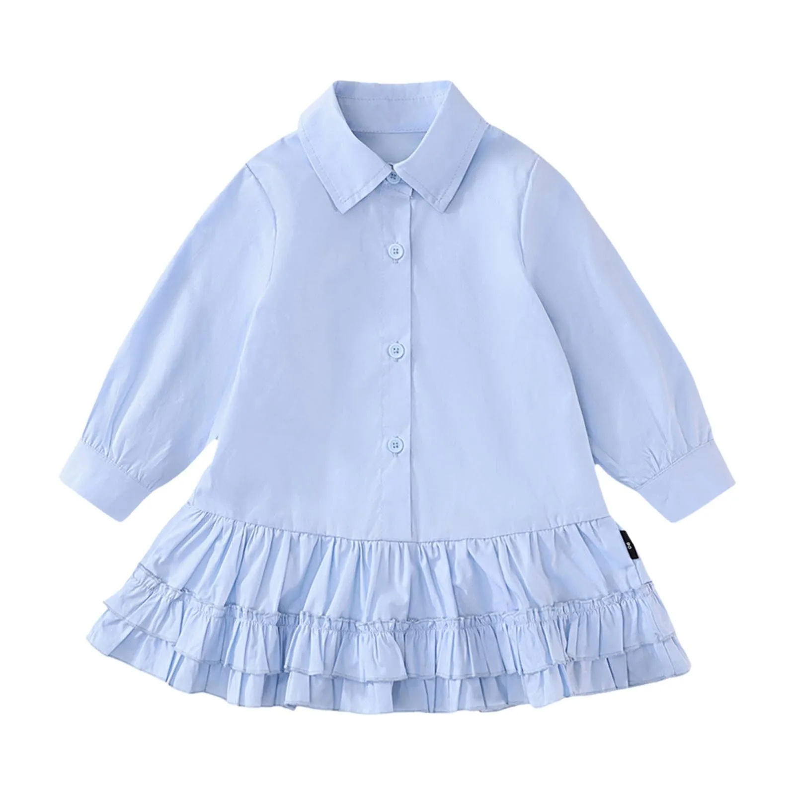 Baby Girls Dress 2025 Spring Children'S Clothing Blue Pleated Shirt Dress Korean Lapel Kids Casual Dress Long Sleeve Costume 2-8