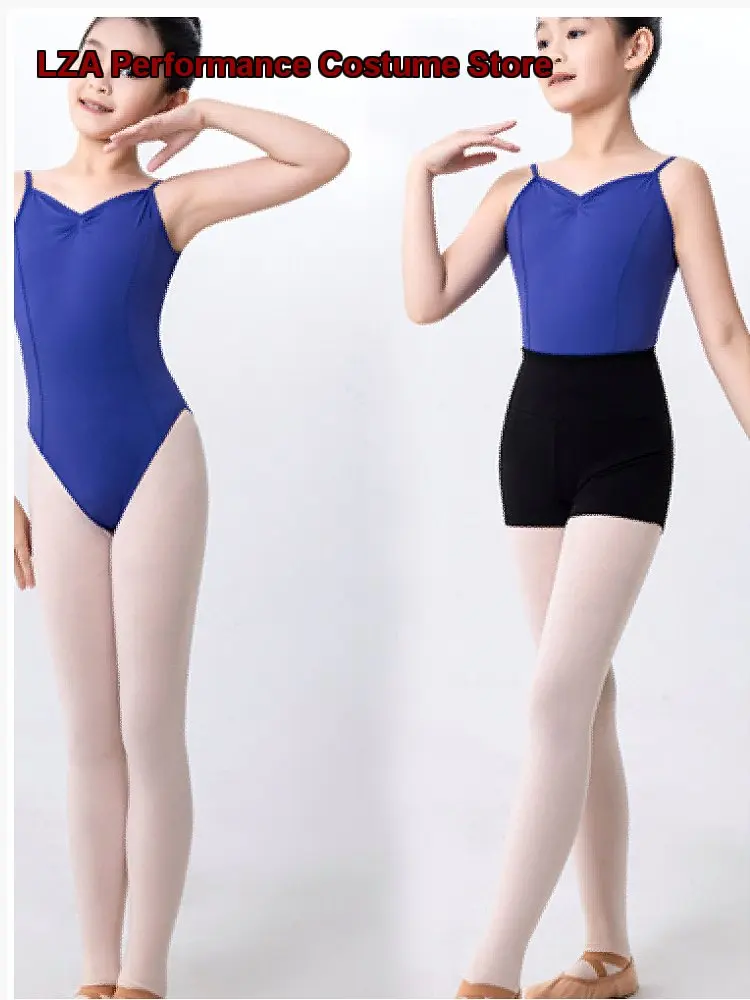 children's-girls-dance-practice-leotard-spaghetti-strap-high-cut-deep-backless-professional-training-class-peacock-blue-art-exam