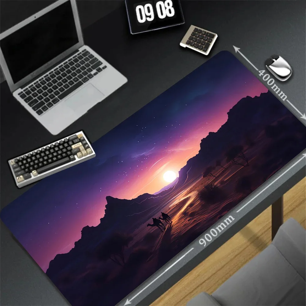 Imagem -03 - Anime Antiderrapante de Borracha Mousepad Grande Mouse Pad de Jogos Borda de Bloqueio Tapete de Mesa para Laptops Novos Modelos Paisagem do Sol Xxl