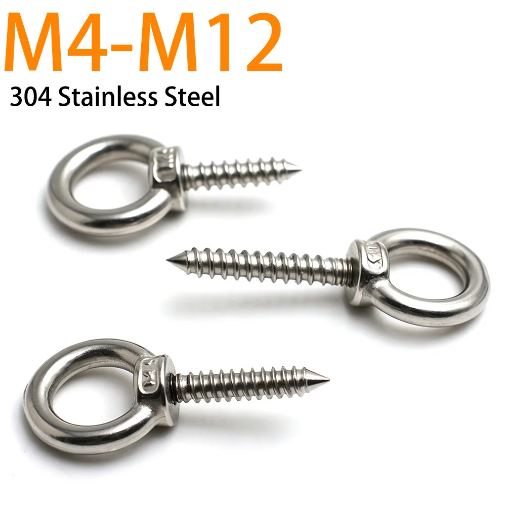 1-2pcs 304 Stainless Steel Eye Lag Screws Ring Hook Self Tapping Screws Wood Screws For Speake M4 M5 M6 M8 M10 M12