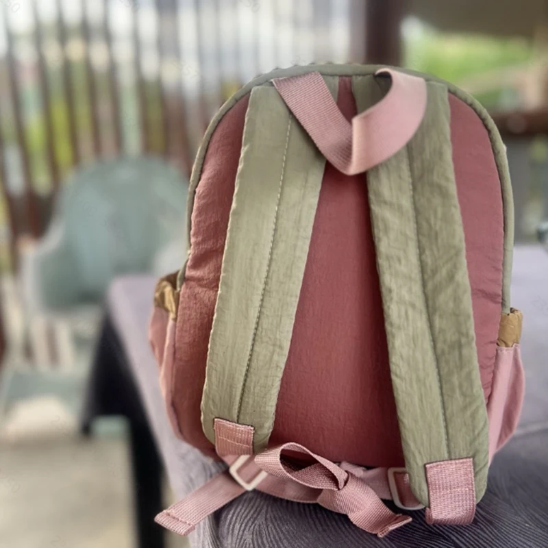 Custom Dopamine Color-Blocked Apple Embroidered Backpack, Casual Backpack, Suitable for School, Daily Travel, and as a Great Gift