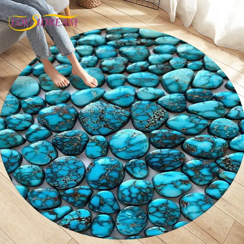 Cobblestone Beach Sand Ocean View Area Rug,Round Carpet Rug for Living Room Bedroom Chair Decoration Soft Anti-slip Floor Mat