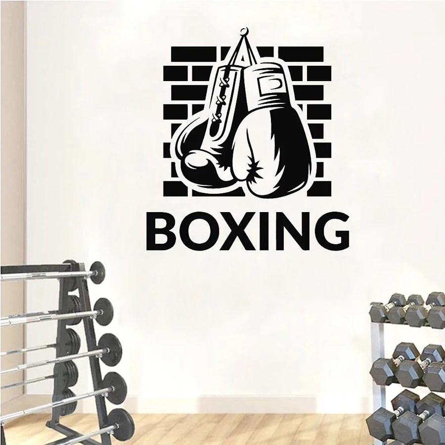 Boxing Logo Wall Decal Boxing Gloves Gym Sports Fighting Martial Arts Wall Stickers For Boxing Gym Decoration Design Poster
