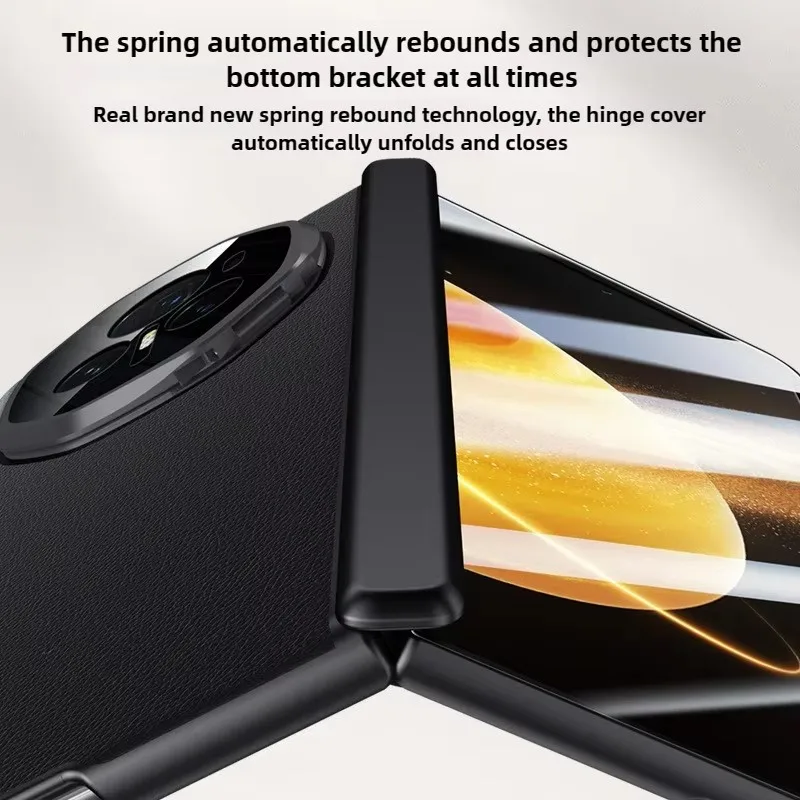

Luxury Lens Bracket Plain Leather Protective Case For Honor Magic V3 Vs3 Folding Hinge With Tempered Film Shockproof Back Cover