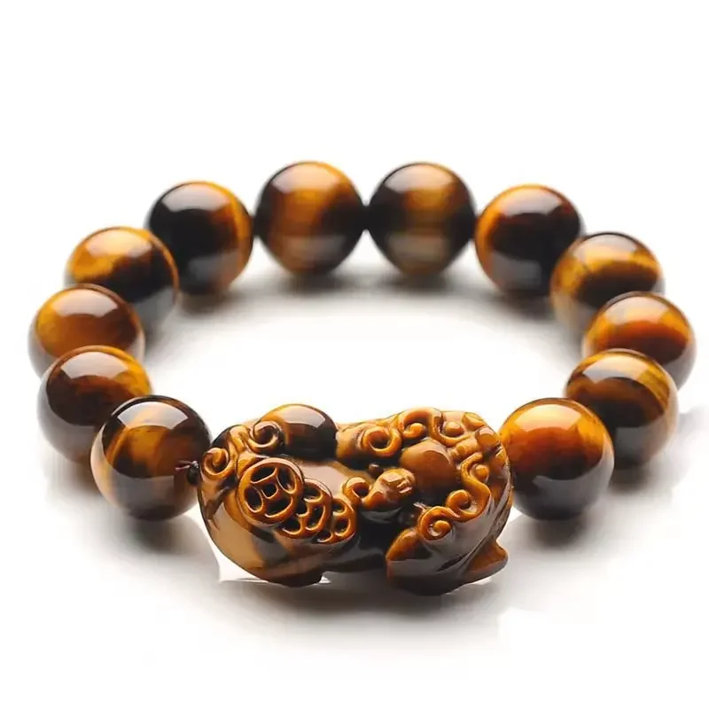 Jia Le/ Natural Tiger Eye Stone Lucky Pixiu Bracelet Elastic Beaded Fashion Men Women Fine Jewelry Bracelet Accessories Gifts