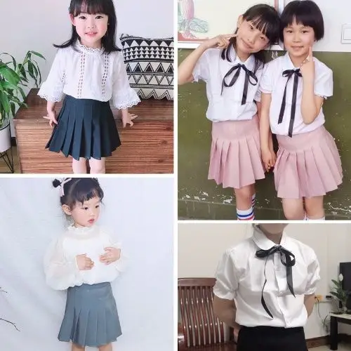 Children Summer Skirts Girls Mini Skirts Vintage Pleated Skirt Korean Tennis Short Student Uniform Skirts White Black