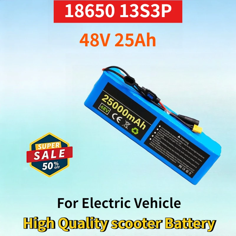 

18650 13S3P 48V 25Ah Li-ion Rechargeable Battery Pack for Electric Vehicle High Quality scooter Battery with 54.6V 2A Charger