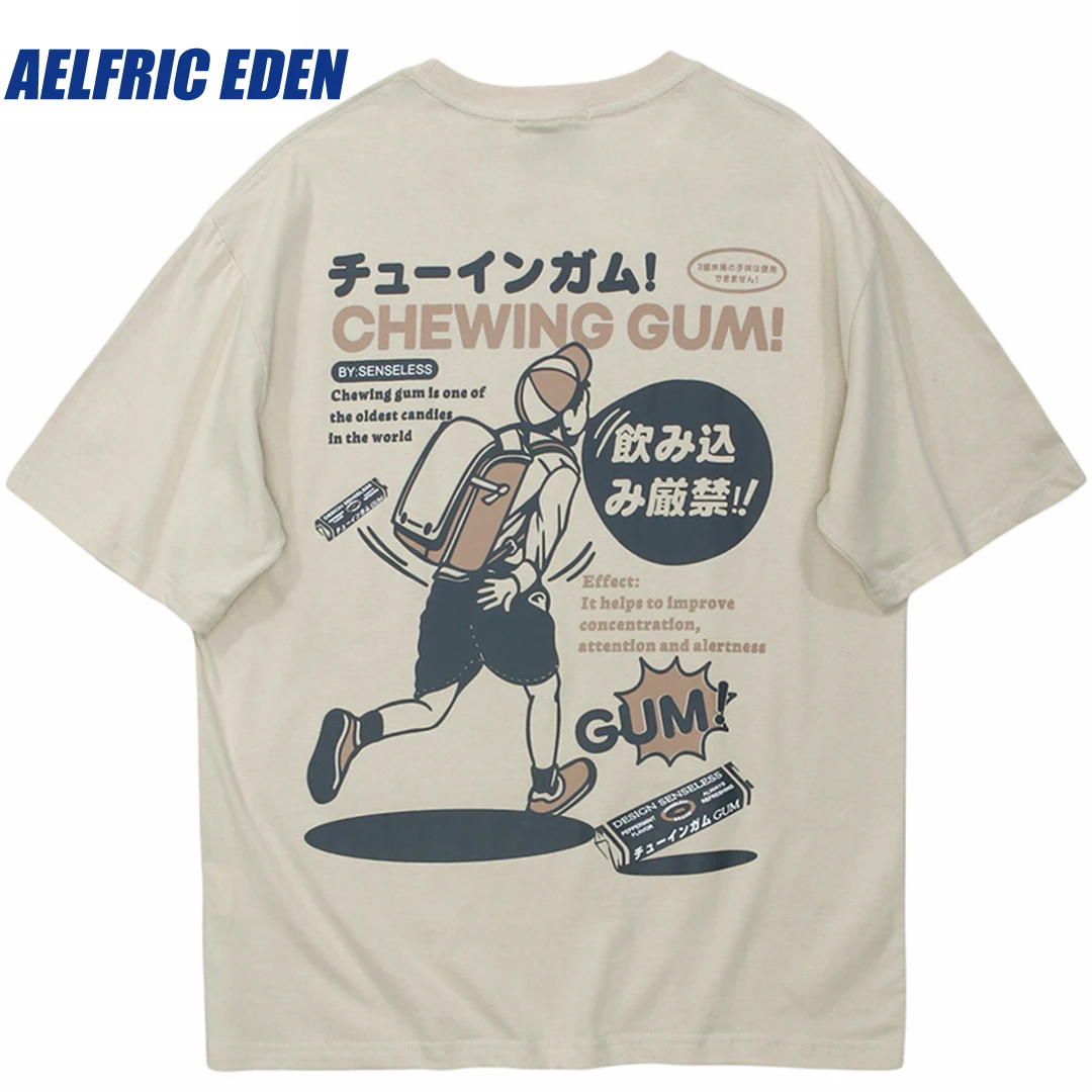 

Aelfric Eden Japanese Kanji Cartoon Printed T-Shirt Hip Hop Men T Shirt Streetwear 2023 Short Sleeve Tshirt Harajuku Cotton Tops