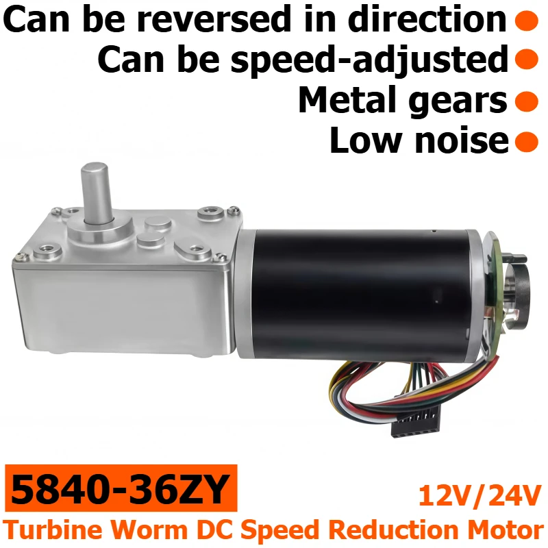 5840-36ZY Turbine Worm DC Speed Reduction Motor, 12V/24V Reversible and Adjustable Speed Motor with Encoder