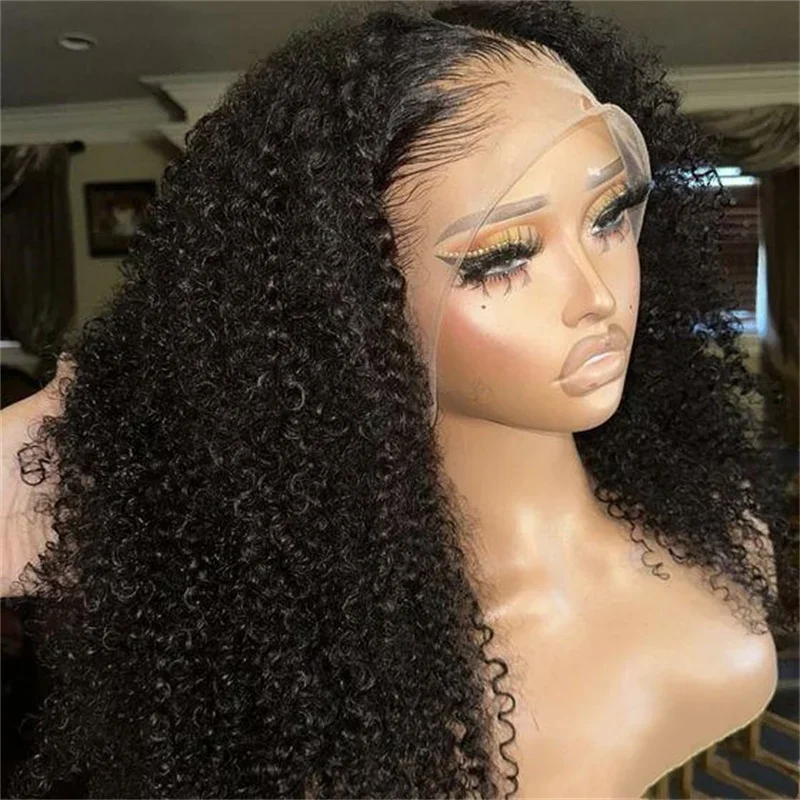 

Soft 26Inch Long Natural Black Kinky Curly 180Density Lace Front Wig For Women Babyhair Heat Resistant Preplucked Glueless Daily