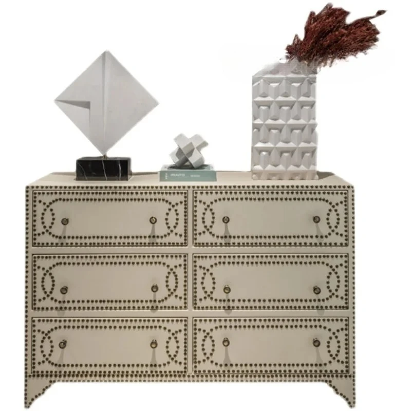 

American light luxury porch chest drawer storage light luxury home rivet cabinet simple foyer decorative cabinet