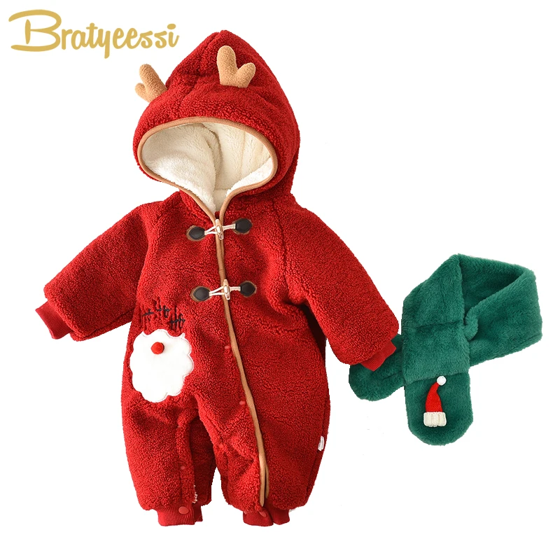 

Christmas Baby Jumpsuit Scarf Set Winter Infant Romper Thicken Toddler Outfit Suit New Year Baby Boy Girl Clothes Newborn Onesie