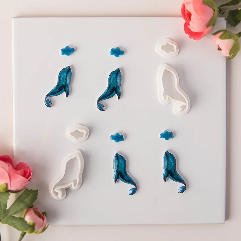 2Pcs/Set Cartoon Whale Soft Polymer Clay Earrings Clay Molds Cutting Molds Marine Animal Jewelry Pendant Handmade Tools