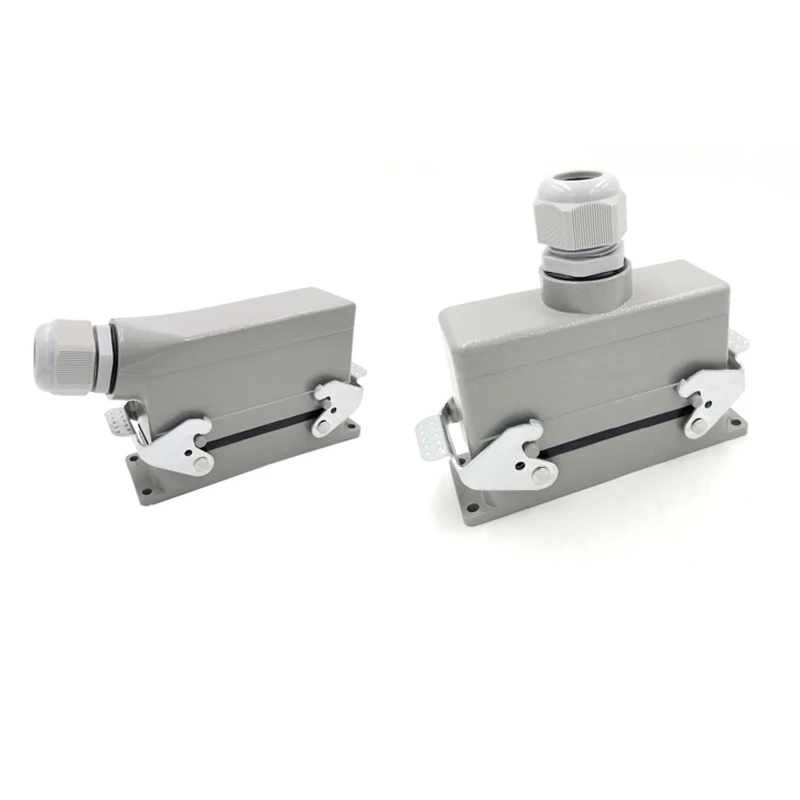 Conectores retangulares H24B-He-024-1 para serviço pesado, alimentação de 24 pinos, linha de núcleos 16A 500V, pés de parafuso, tomada de aviação