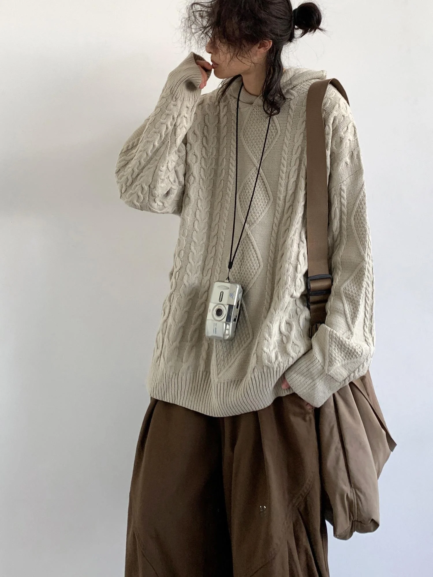 

Autumn Winter New Sle Retro Color Hoodie ex Casual Loose Knitted Sweater Jaet Youthful Vitali Long Sve Thi...