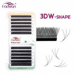 Fadvan 3D W Lashes 0.07 C/D Premade W Fan Lash Extensions Natural Soft Black/Brown W Style Lashes Faux Mink Individual Lashes